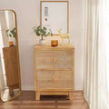 Mesita de noche estilo granja con 2 cajones y diseño artesanal de aros de madera, mesita de noche boho de mediados de siglo para dormitorios, madera natural