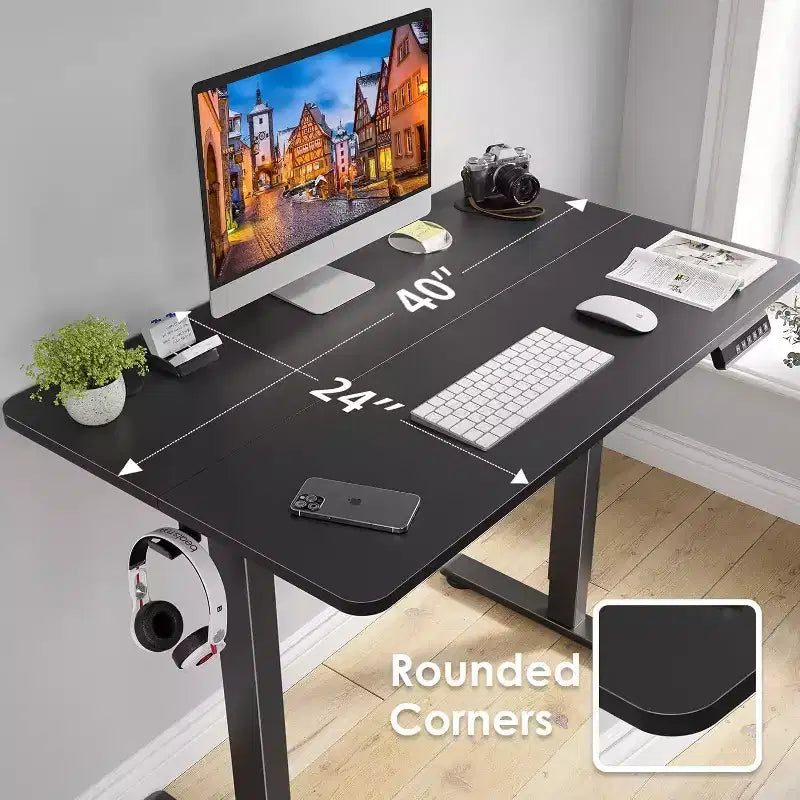 Bureau électrique réglable en hauteur de 40 x 24, plateau noir, support pour ordinateur, bureau assis-debout pour bureau à domicile avec panneau assemblé