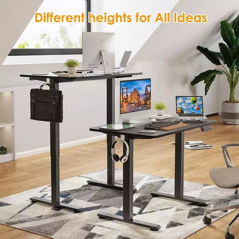 Bureau électrique réglable en hauteur de 40 x 24, plateau noir, support pour ordinateur, bureau assis-debout pour bureau à domicile avec panneau assemblé