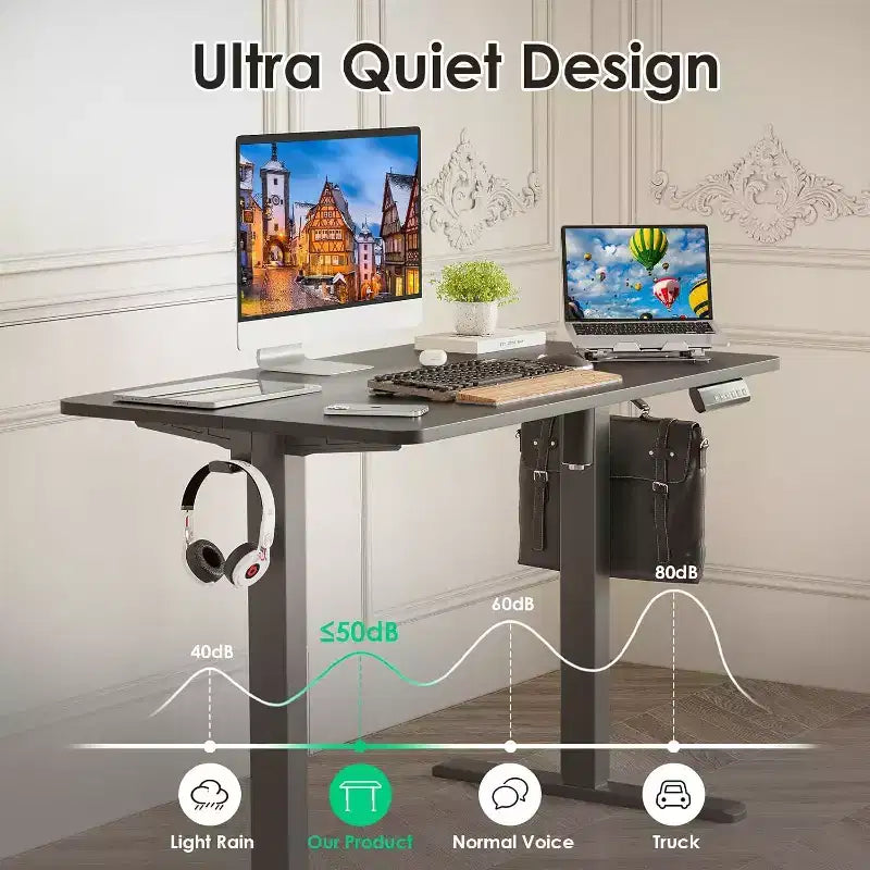 Bureau électrique réglable en hauteur de 40 x 24, plateau noir, support pour ordinateur, bureau assis-debout pour bureau à domicile avec panneau assemblé