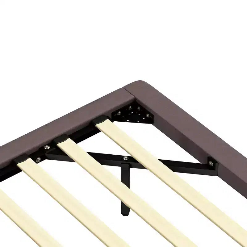 Cama de plataforma flotante de tamaño matrimonial con luces LED, cuero PU, estructura resistente y estilo moderno