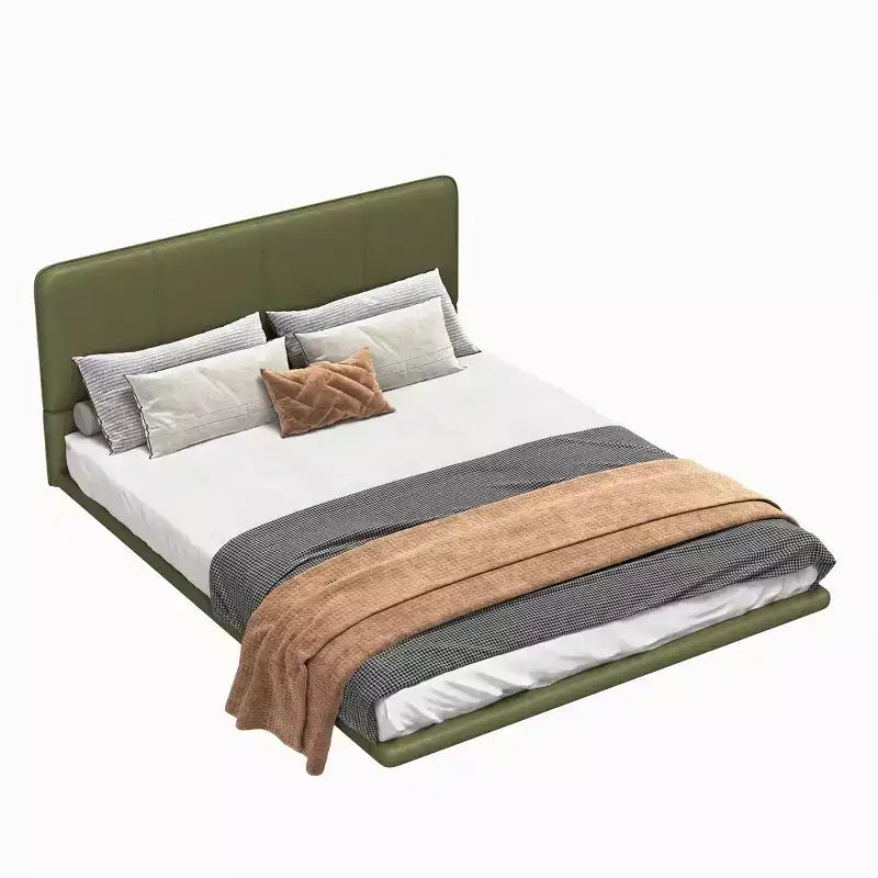 Cama de plataforma flotante de tamaño matrimonial con luces LED, cuero PU, estructura resistente y estilo moderno