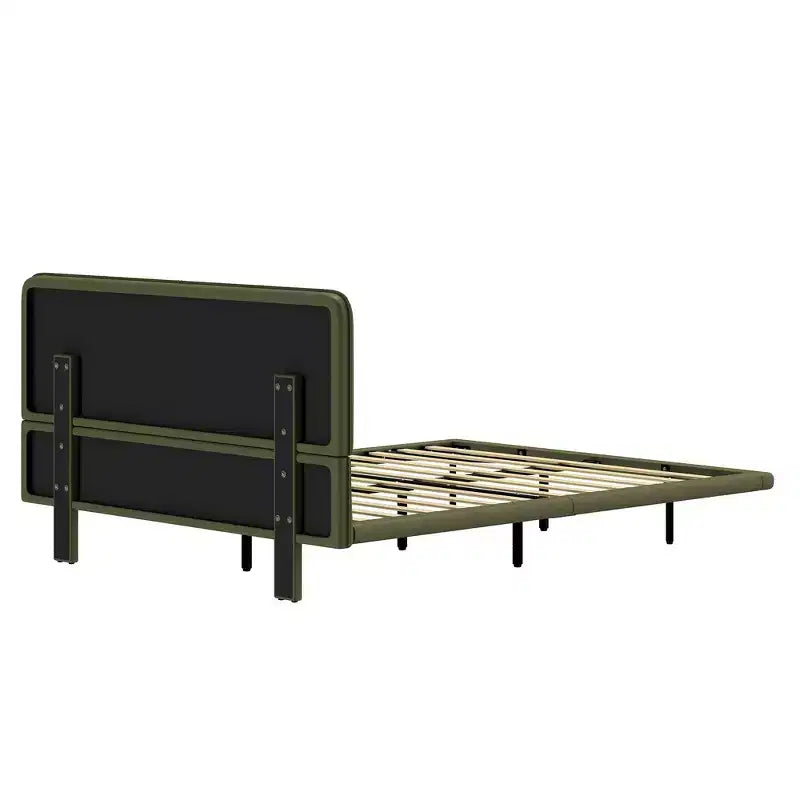 Cama de plataforma flotante de tamaño matrimonial con luces LED, cuero PU, estructura resistente y estilo moderno