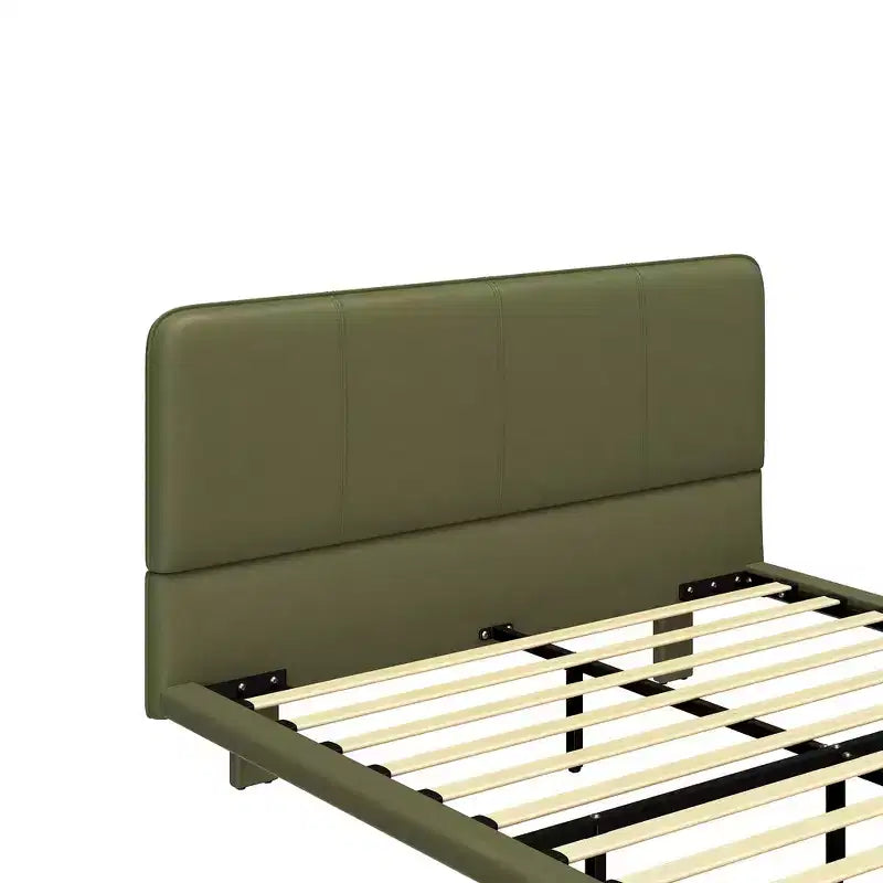 Cama de plataforma flotante de tamaño matrimonial con luces LED, cuero PU, estructura resistente y estilo moderno