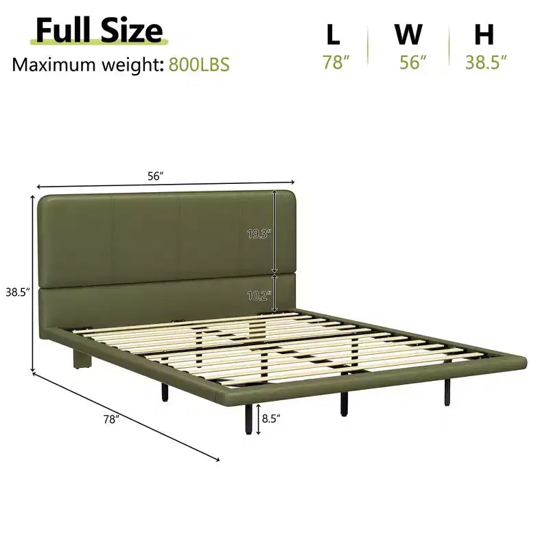 Cama de plataforma flotante de tamaño matrimonial con luces LED, cuero PU, estructura resistente y estilo moderno