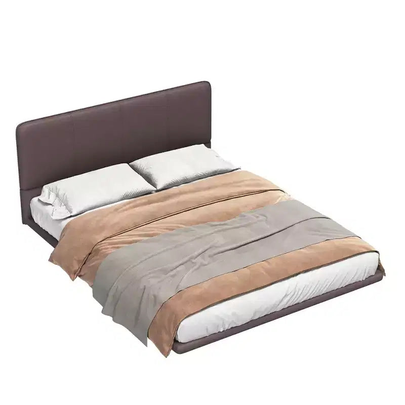 Cama de plataforma flotante de tamaño matrimonial con luces LED, cuero PU, estructura resistente y estilo moderno