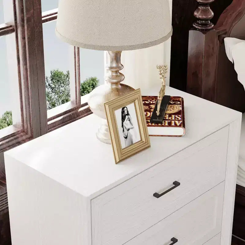Grande table de chevet à 3 tiroirs, meuble d’appoint vintage en bois