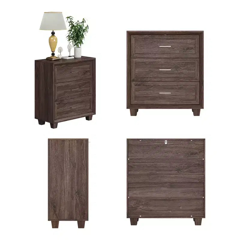 Grande table de chevet à 3 tiroirs, meuble d’appoint vintage en bois
