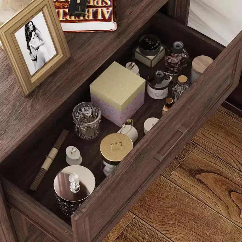 Grande table de chevet à 3 tiroirs, meuble d’appoint vintage en bois