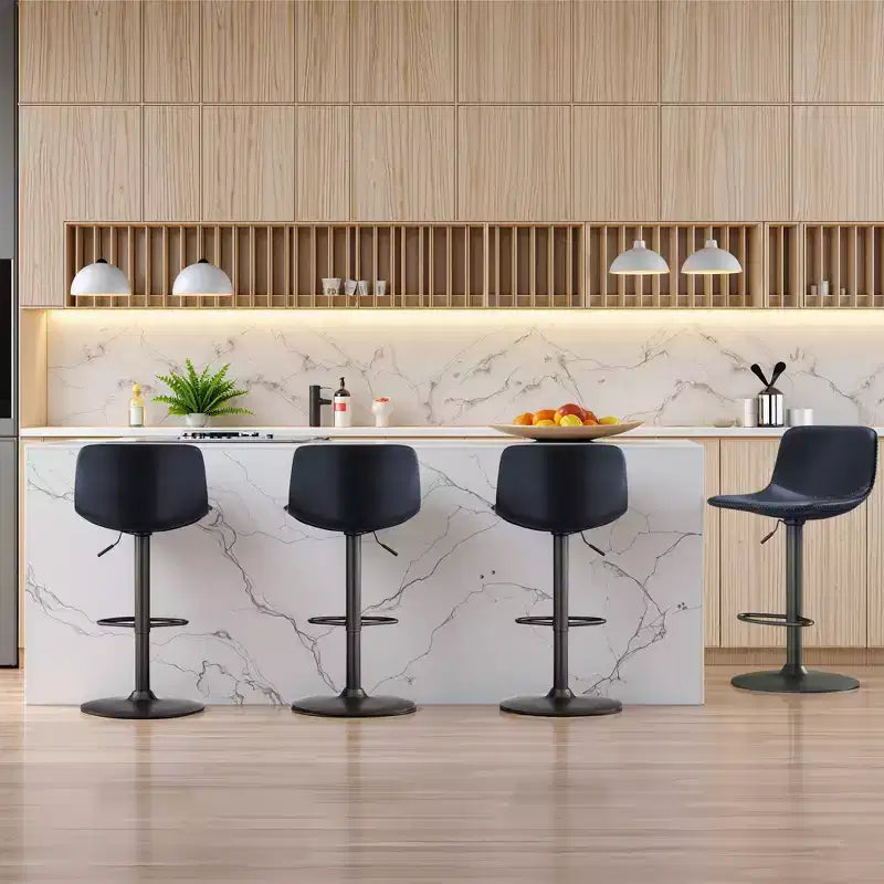 Lot de 2 tabourets de bar bleus pivotants, réglables, avec dossier et repose-pieds pour îlot de cuisine