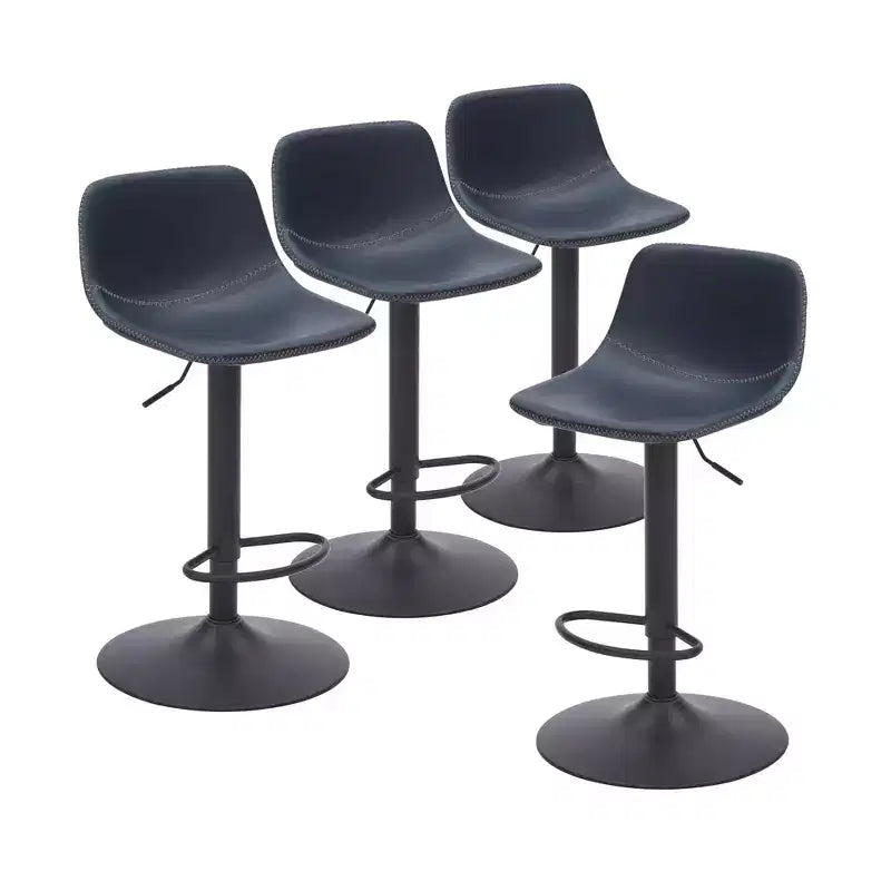 Juego de 2 taburetes altos de bar giratorios azules, ajustables, con respaldo y reposapiés para isla de cocina