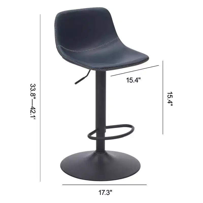 Juego de 2 taburetes altos de bar giratorios azules, ajustables, con respaldo y reposapiés para isla de cocina