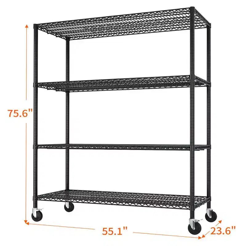 Rayonnage métallique robuste à étagères réglables avec roulettes, capacité de 2500LBS, homologué NSF
