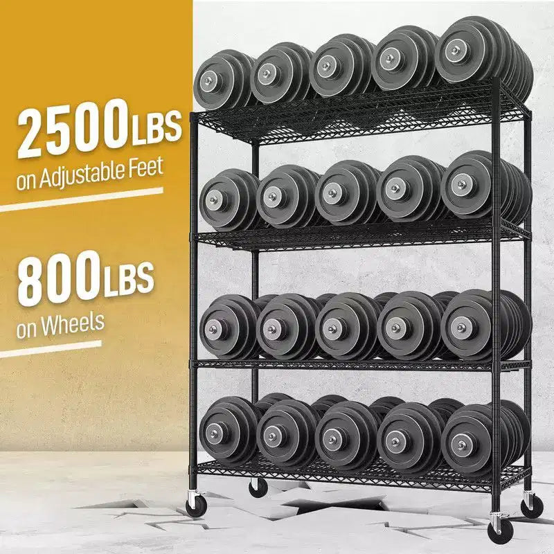 Estantería metálica de alta resistencia con estantes ajustables de alambre y ruedas, 2500LBS, NSF