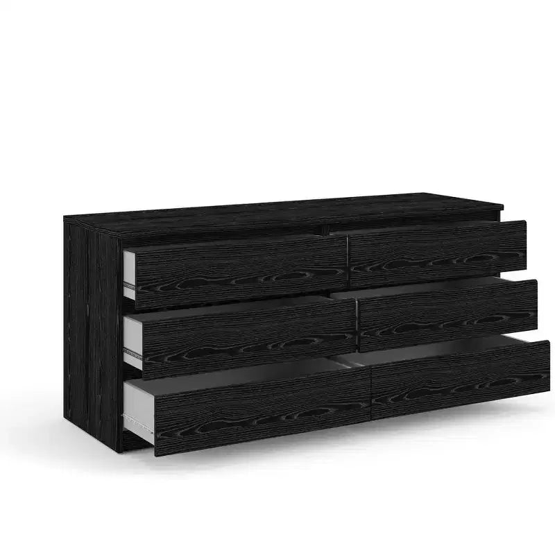 Commode double à 6 tiroirs, grain de bois noir