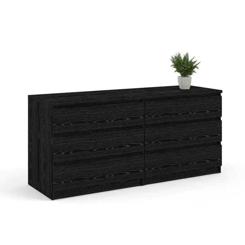 Commode double à 6 tiroirs, grain de bois noir