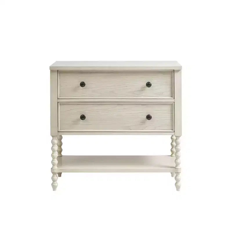 Mesa auxiliar estilo granja de madera maciza con 2 cajones y estante, para dormitorio y sala de estar