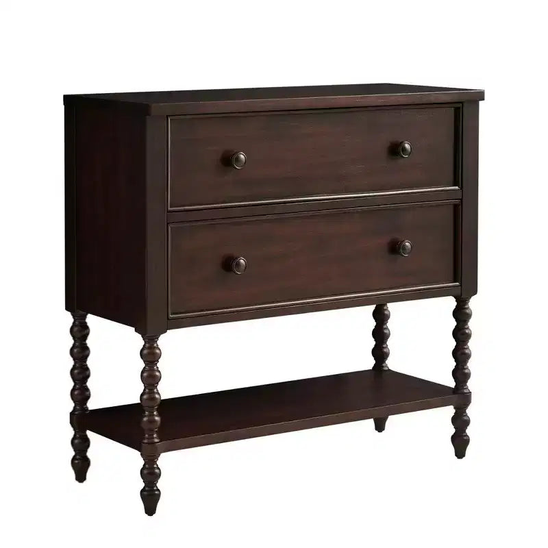 Mesa auxiliar estilo granja de madera maciza con 2 cajones y estante, para dormitorio y sala de estar