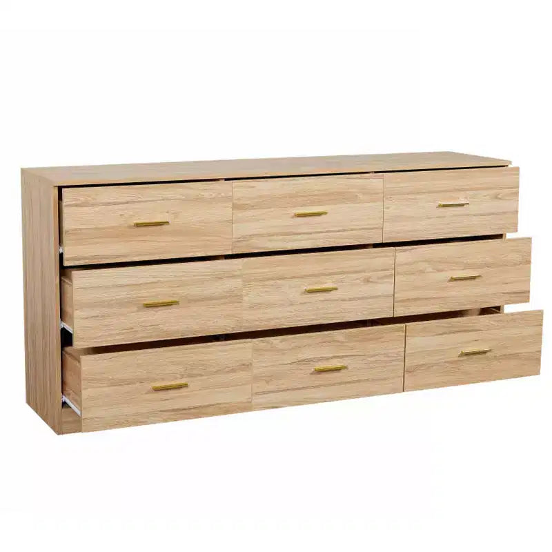 Commode moderne à 8/9 tiroirs avec poignées dorées, large meuble de rangement pour chambre ou salon