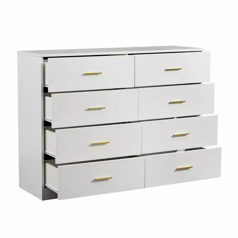 Commode moderne à 8/9 tiroirs avec poignées dorées, large meuble de rangement pour chambre ou salon