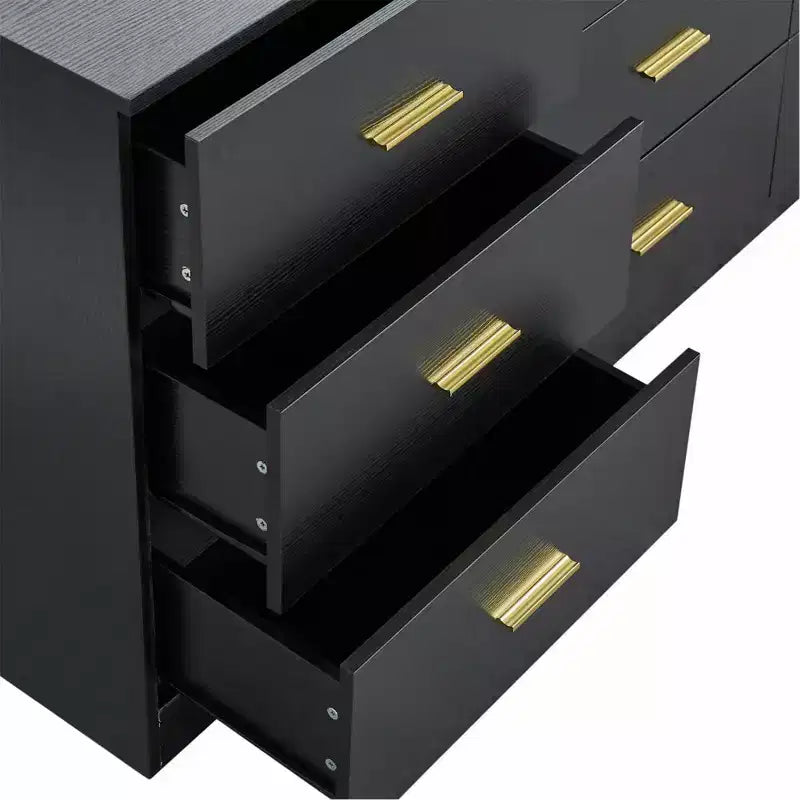 Moderne Kommode mit 8/9 Schubladen und goldenen Griffen, breite Schlafzimmerkommode fürs Wohnzimmer