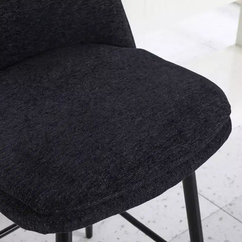 Lot de 2 tabourets de bar pivotants à hauteur de comptoir, rotation à 360, assise rembourrée de 25.6in de hauteur, tissu de lin noir, pour îlot de cuisine ou bar de pub
