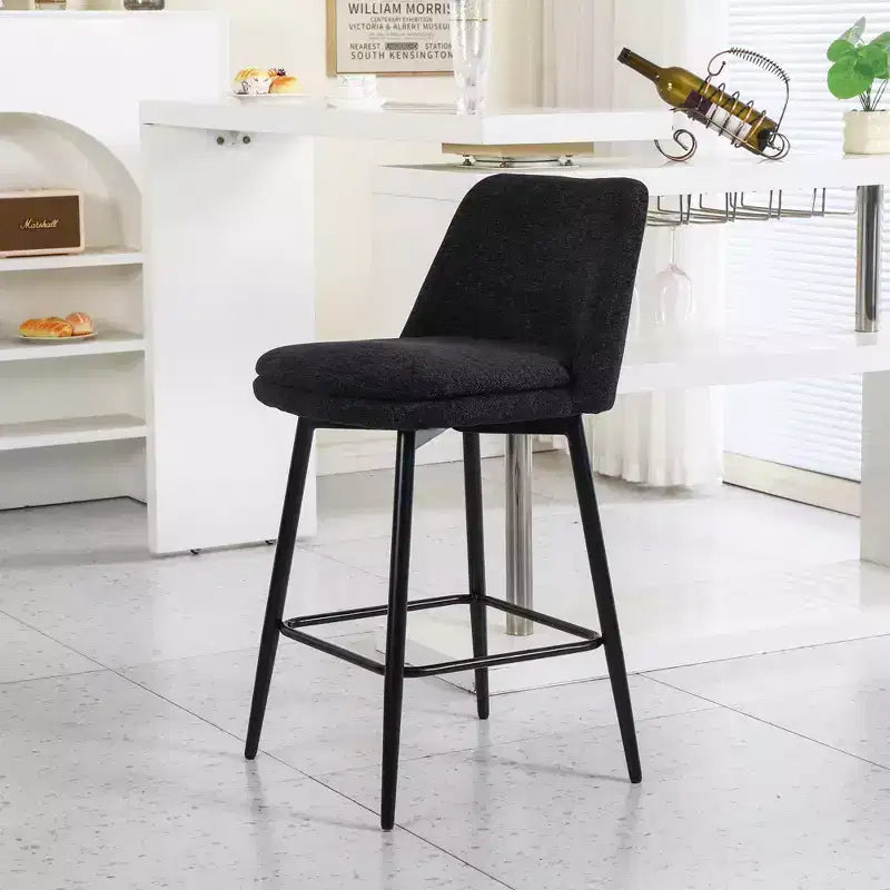 Lot de 2 tabourets de bar pivotants à hauteur de comptoir, rotation à 360, assise rembourrée de 25.6in de hauteur, tissu de lin noir, pour îlot de cuisine ou bar de pub