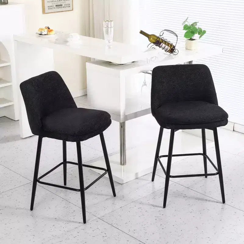 Lot de 2 tabourets de bar pivotants à hauteur de comptoir, rotation à 360, assise rembourrée de 25.6in de hauteur, tissu de lin noir, pour îlot de cuisine ou bar de pub