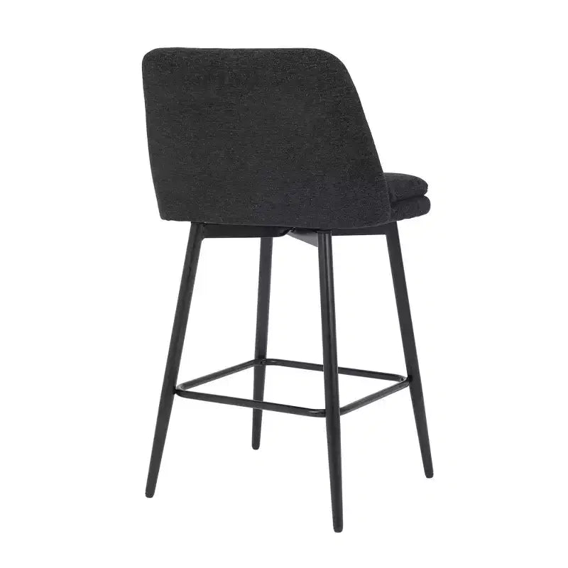 Lot de 2 tabourets de bar pivotants à hauteur de comptoir, rotation à 360, assise rembourrée de 25.6in de hauteur, tissu de lin noir, pour îlot de cuisine ou bar de pub