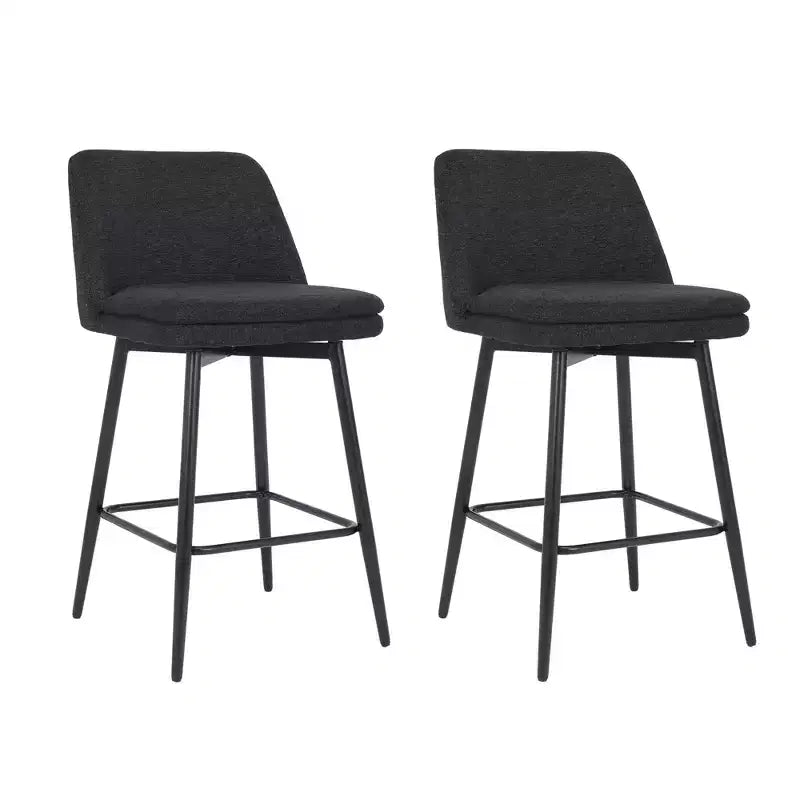 Lot de 2 tabourets de bar pivotants à hauteur de comptoir, rotation à 360, assise rembourrée de 25.6in de hauteur, tissu de lin noir, pour îlot de cuisine ou bar de pub