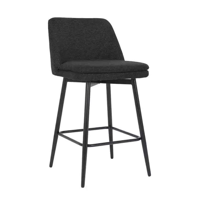 Lot de 2 tabourets de bar pivotants à hauteur de comptoir, rotation à 360, assise rembourrée de 25.6in de hauteur, tissu de lin noir, pour îlot de cuisine ou bar de pub