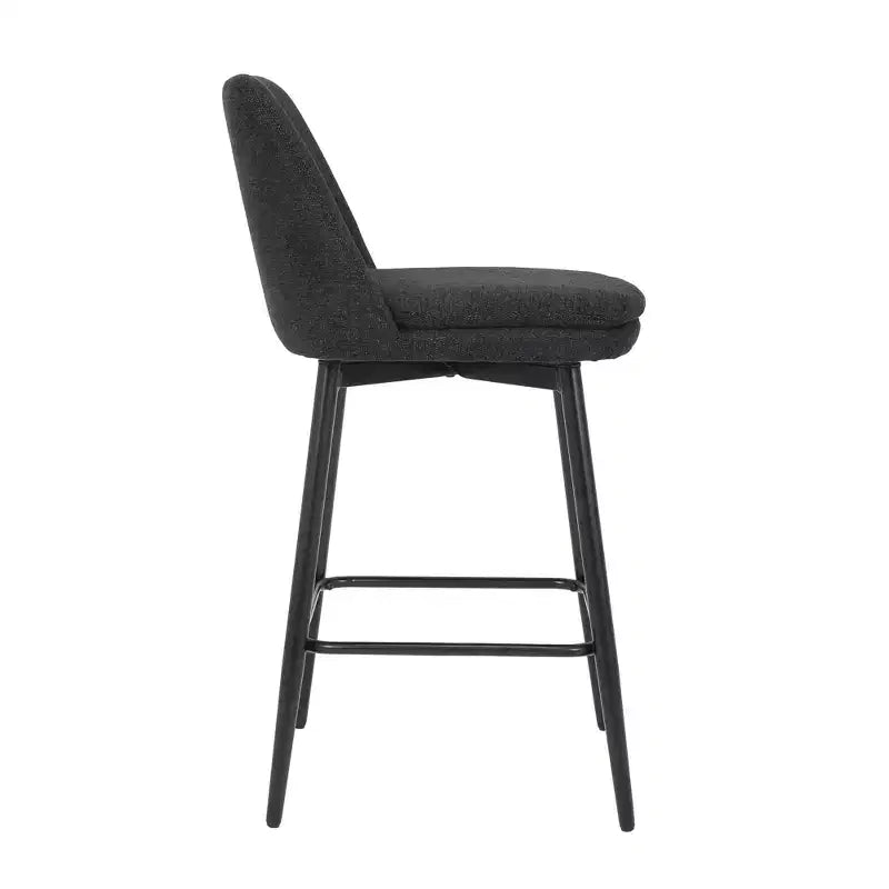 Lot de 2 tabourets de bar pivotants à hauteur de comptoir, rotation à 360, assise rembourrée de 25.6in de hauteur, tissu de lin noir, pour îlot de cuisine ou bar de pub