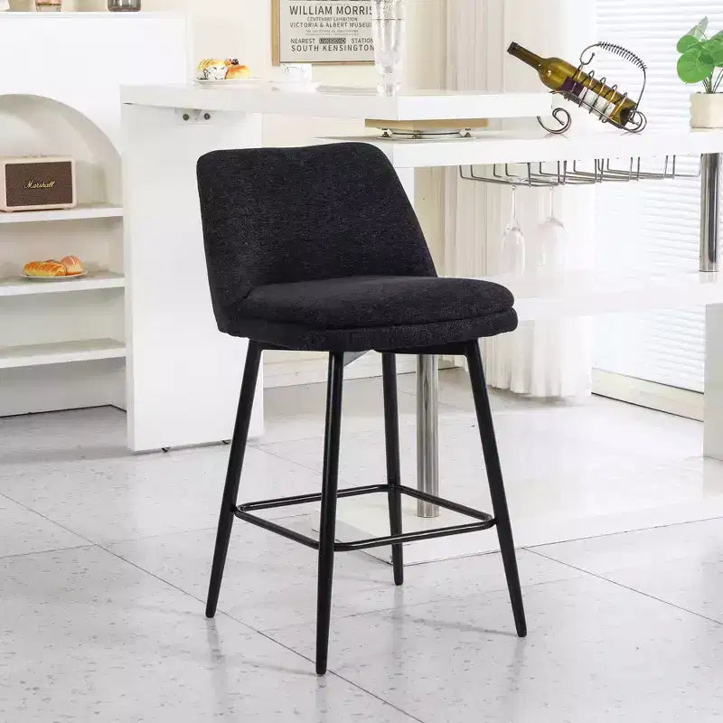 Lot de 2 tabourets de bar pivotants à hauteur de comptoir, rotation à 360, assise rembourrée de 25.6in de hauteur, tissu de lin noir, pour îlot de cuisine ou bar de pub