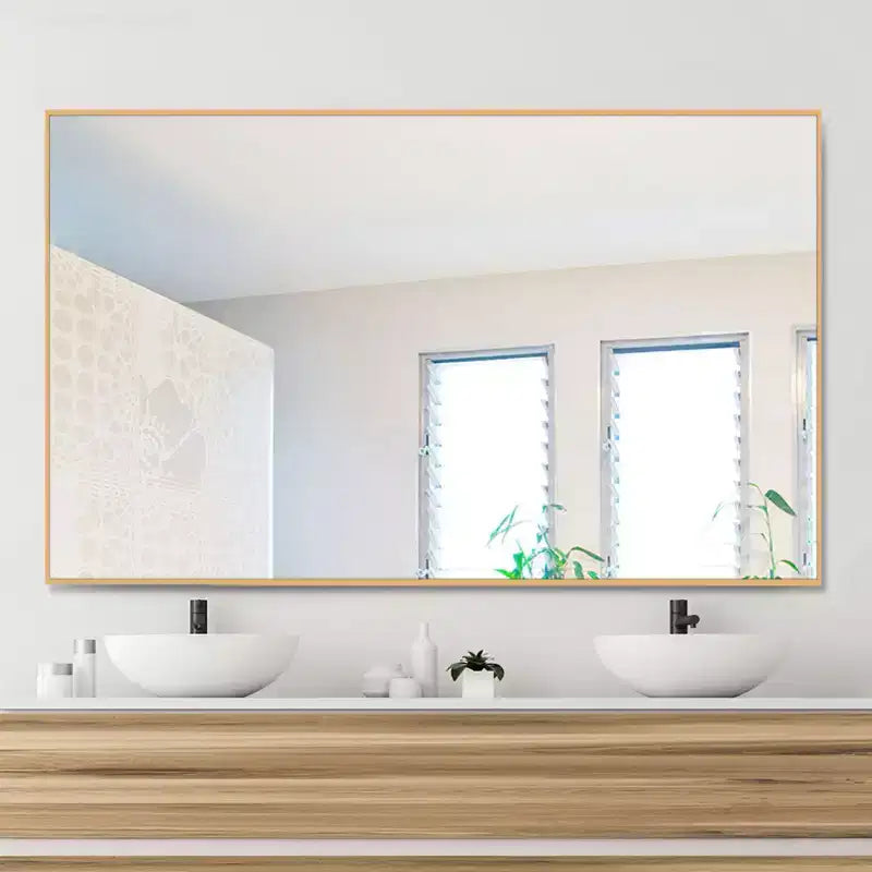 Espejo rectangular de cuerpo entero de aluminio con borde fino y ángulo recto, de 51x31, sin soporte