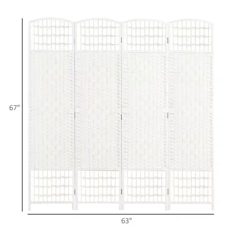 Paravent pliant à 4 panneaux pour préserver l’intimité, cloison autoportante en fibres à motif ondulé pour la maison, blanc