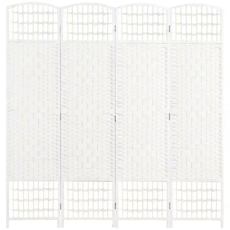 Paravent pliant à 4 panneaux pour préserver l’intimité, cloison autoportante en fibres à motif ondulé pour la maison, blanc