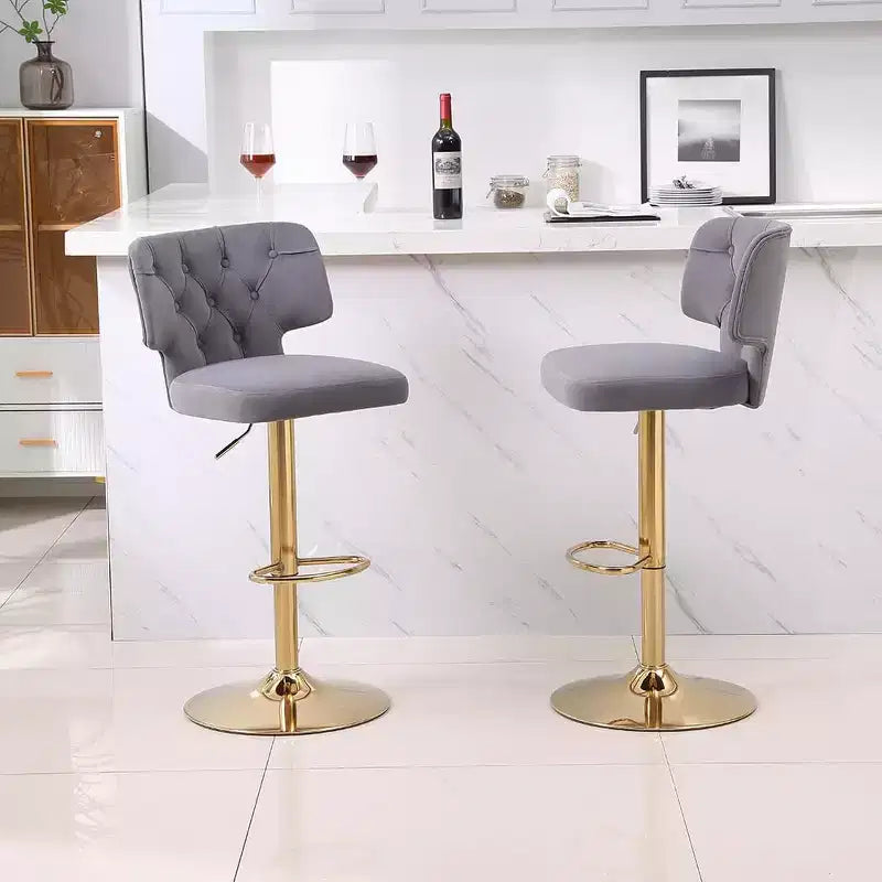 2 Barhocker, moderne Tresenhocker mit Rückenlehne, Polsterung, Drehfunktion und Höhenverstellung für Kücheninsel oder Restaurant, Smaragdgrün