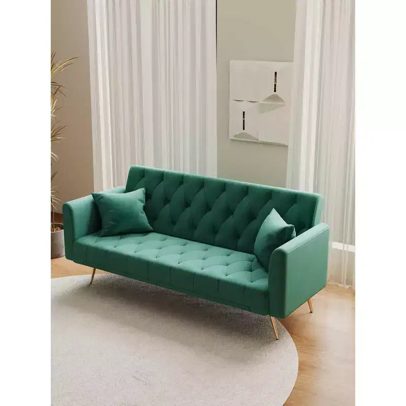 Sofá de dos plazas de terciopelo, cómodo, verde, para sala de estar o dormitorio