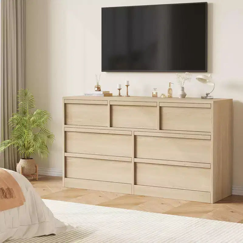 Commode à 7 tiroirs pour chambre, commode double moderne avec 7 grands tiroirs de rangement, en bois, pour chambre, salon ou chambre de bébé