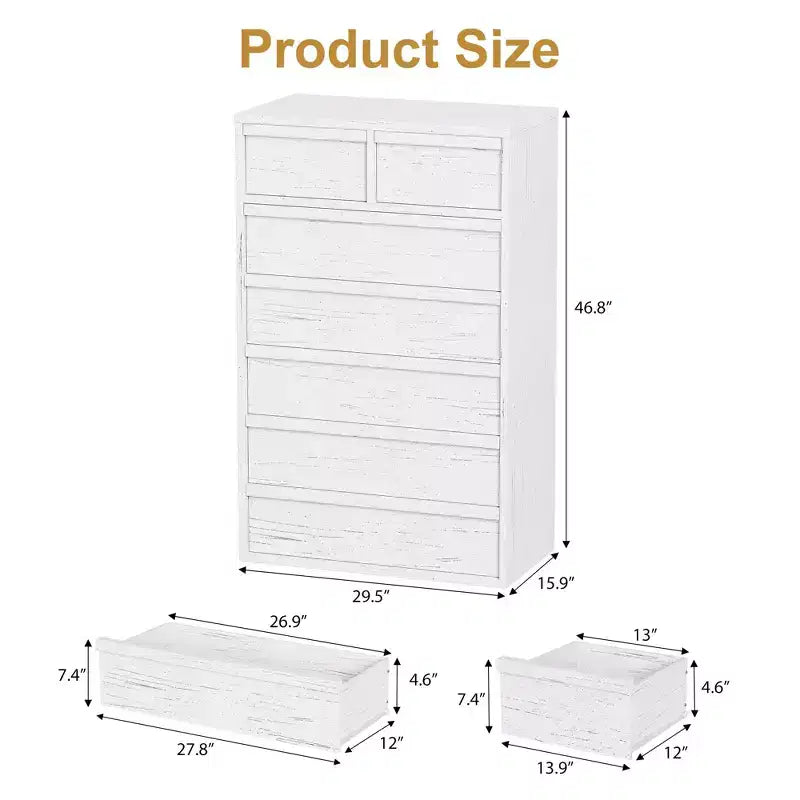 Commode à 7 tiroirs pour chambre, commode double moderne avec 7 grands tiroirs de rangement, en bois, pour chambre, salon ou chambre de bébé