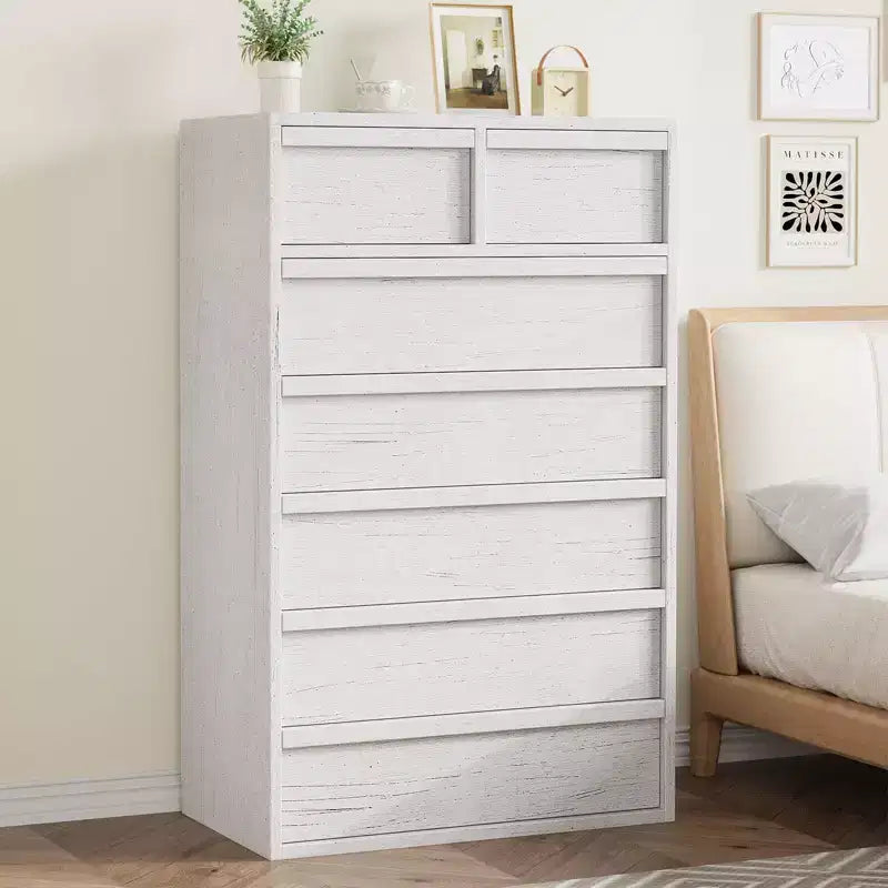 Commode à 7 tiroirs pour chambre, commode double moderne avec 7 grands tiroirs de rangement, en bois, pour chambre, salon ou chambre de bébé