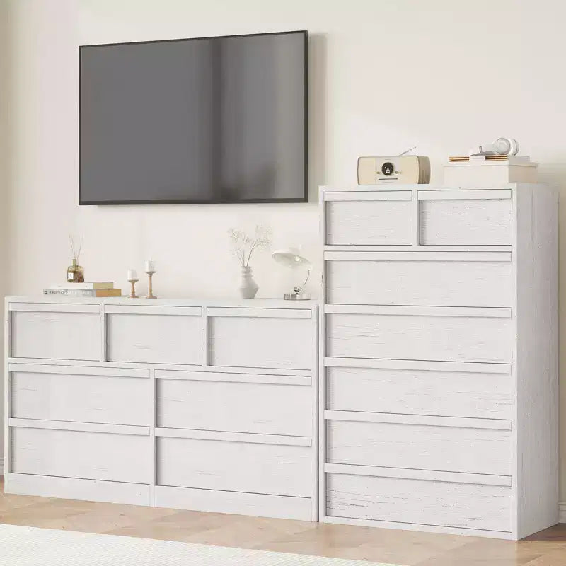 Commode à 7 tiroirs pour chambre, commode double moderne avec 7 grands tiroirs de rangement, en bois, pour chambre, salon ou chambre de bébé