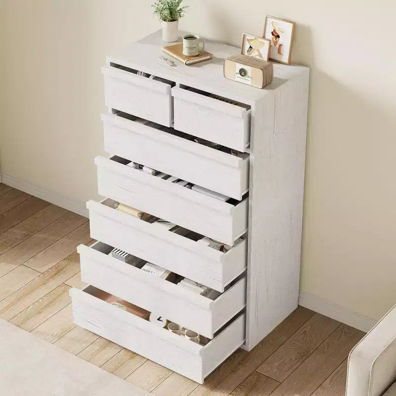 Commode à 7 tiroirs pour chambre, commode double moderne avec 7 grands tiroirs de rangement, en bois, pour chambre, salon ou chambre de bébé