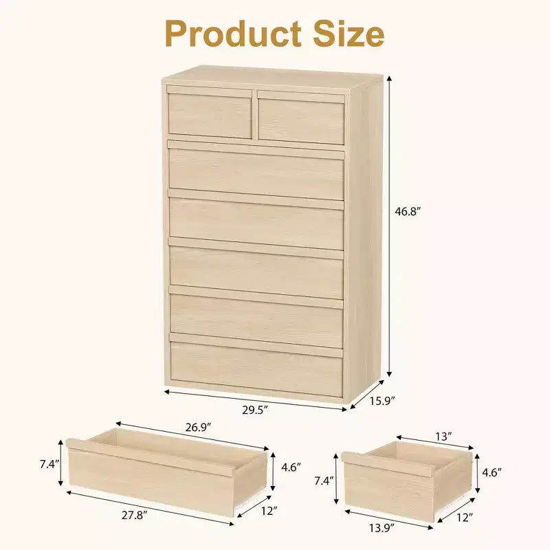 Commode à 7 tiroirs pour chambre, commode double moderne avec 7 grands tiroirs de rangement, en bois, pour chambre, salon ou chambre de bébé