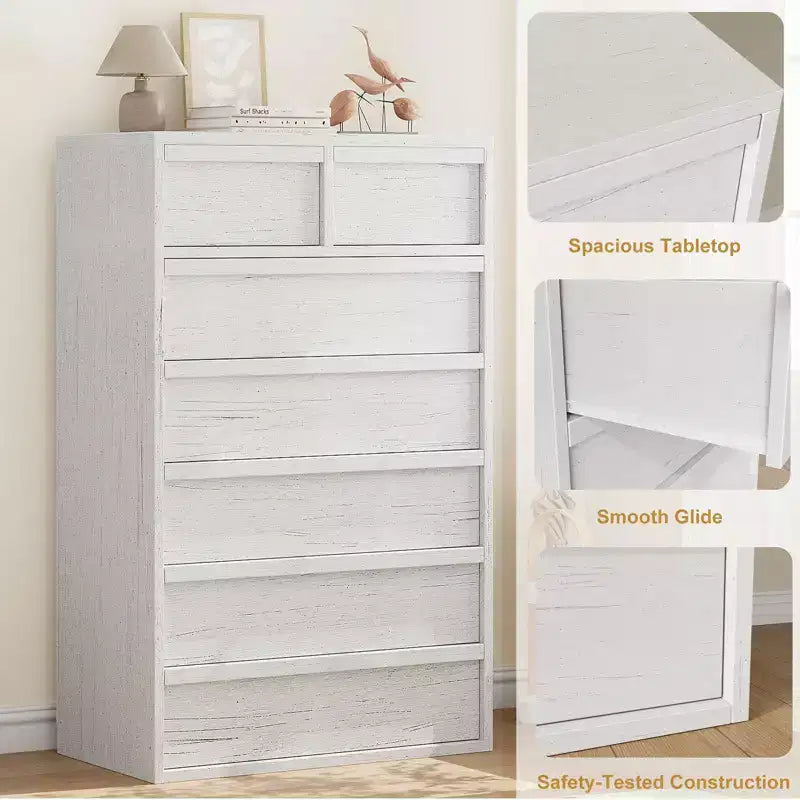 Commode à 7 tiroirs pour chambre, commode double moderne avec 7 grands tiroirs de rangement, en bois, pour chambre, salon ou chambre de bébé