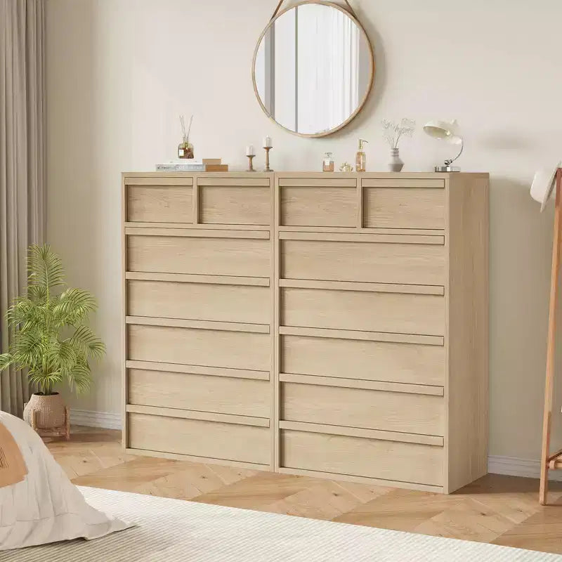 Kommode mit 7 Schubladen fürs Schlafzimmer, moderner Doppel-Schubladenschrank mit 7 geräumigen Schubladen, Kommode aus Holz für Schlafzimmer, Wohnzimmer und Kinderzimmer
