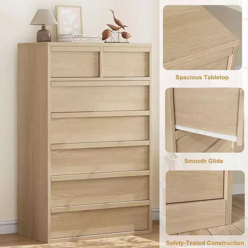 Commode à 7 tiroirs pour chambre, commode double moderne avec 7 grands tiroirs de rangement, en bois, pour chambre, salon ou chambre de bébé