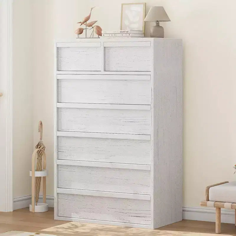 Kommode mit 7 Schubladen fürs Schlafzimmer, moderner Doppel-Schubladenschrank mit 7 geräumigen Schubladen, Kommode aus Holz für Schlafzimmer, Wohnzimmer und Kinderzimmer
