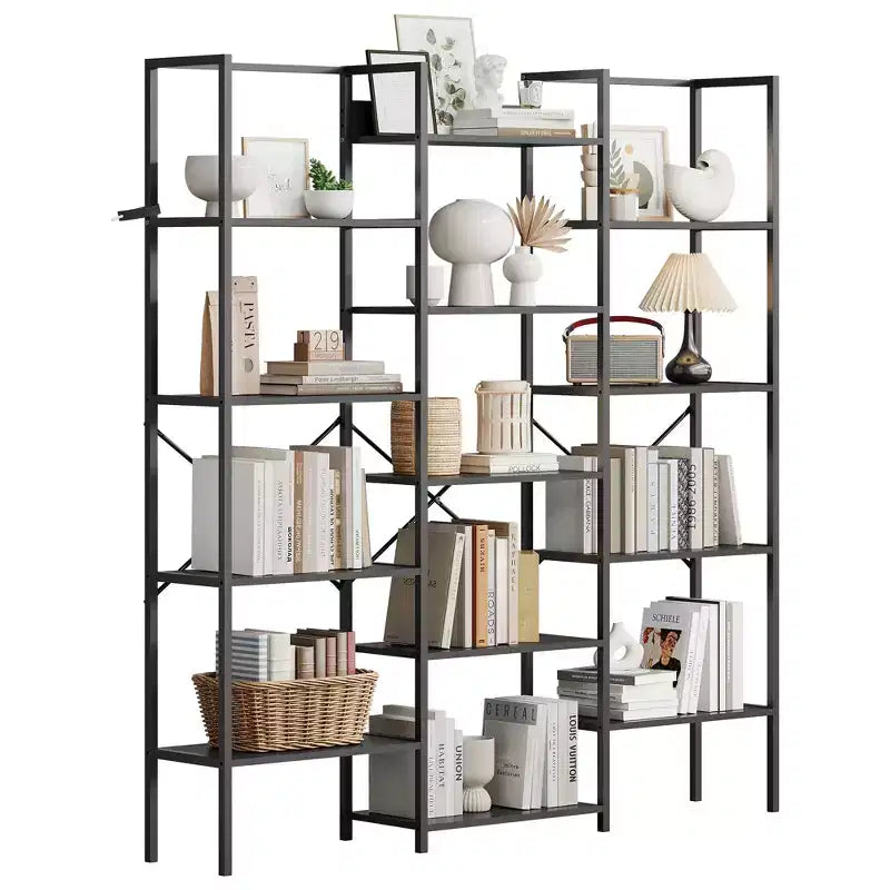 Industrielles Bücherregal mit 5 Ebenen - verstellbare Holzböden und robuster Metallrahmen, Tragkraft 100Lbs, breiter Aufbewahrungsorganizer