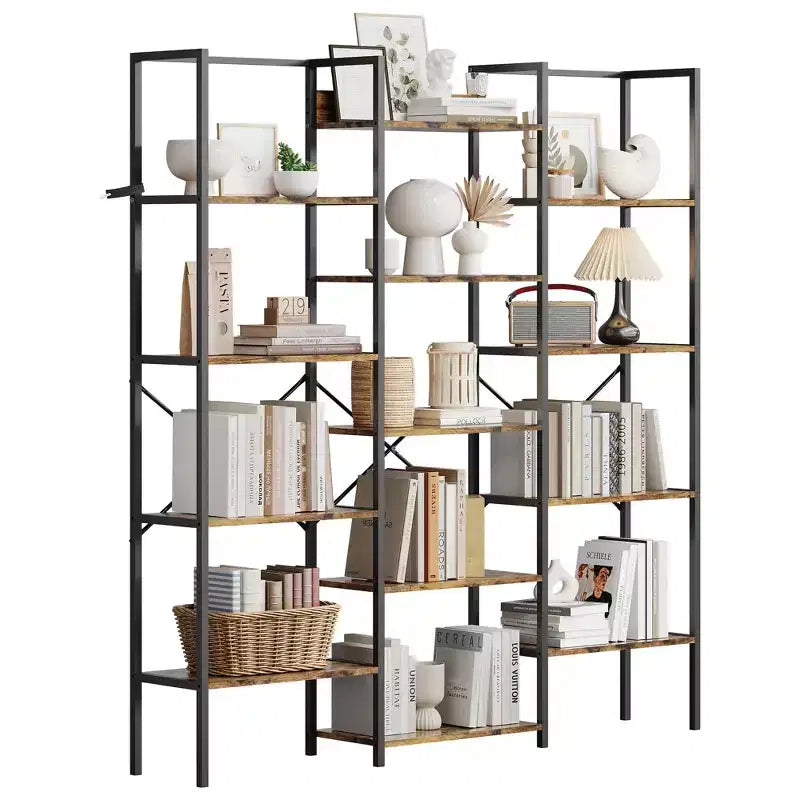 Industrielles Bücherregal mit 5 Ebenen - verstellbare Holzböden und robuster Metallrahmen, Tragkraft 100Lbs, breiter Aufbewahrungsorganizer